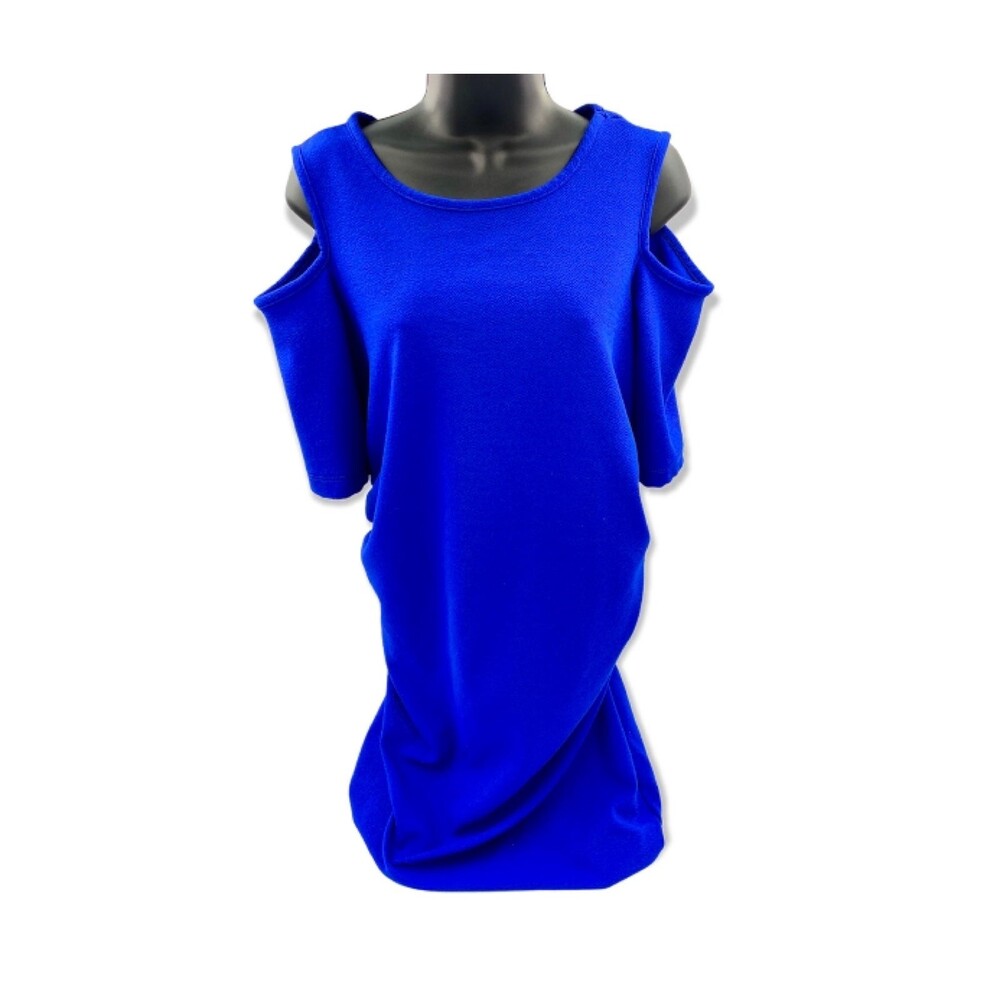 Planet Motherhood Women’s Maternity blue cut out shoulders below knee dress L